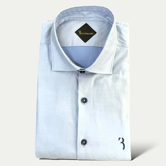 BILLIONAIRE CHEMISE HOMME COTON STRETCH BLU CIEL LOGO MARINE