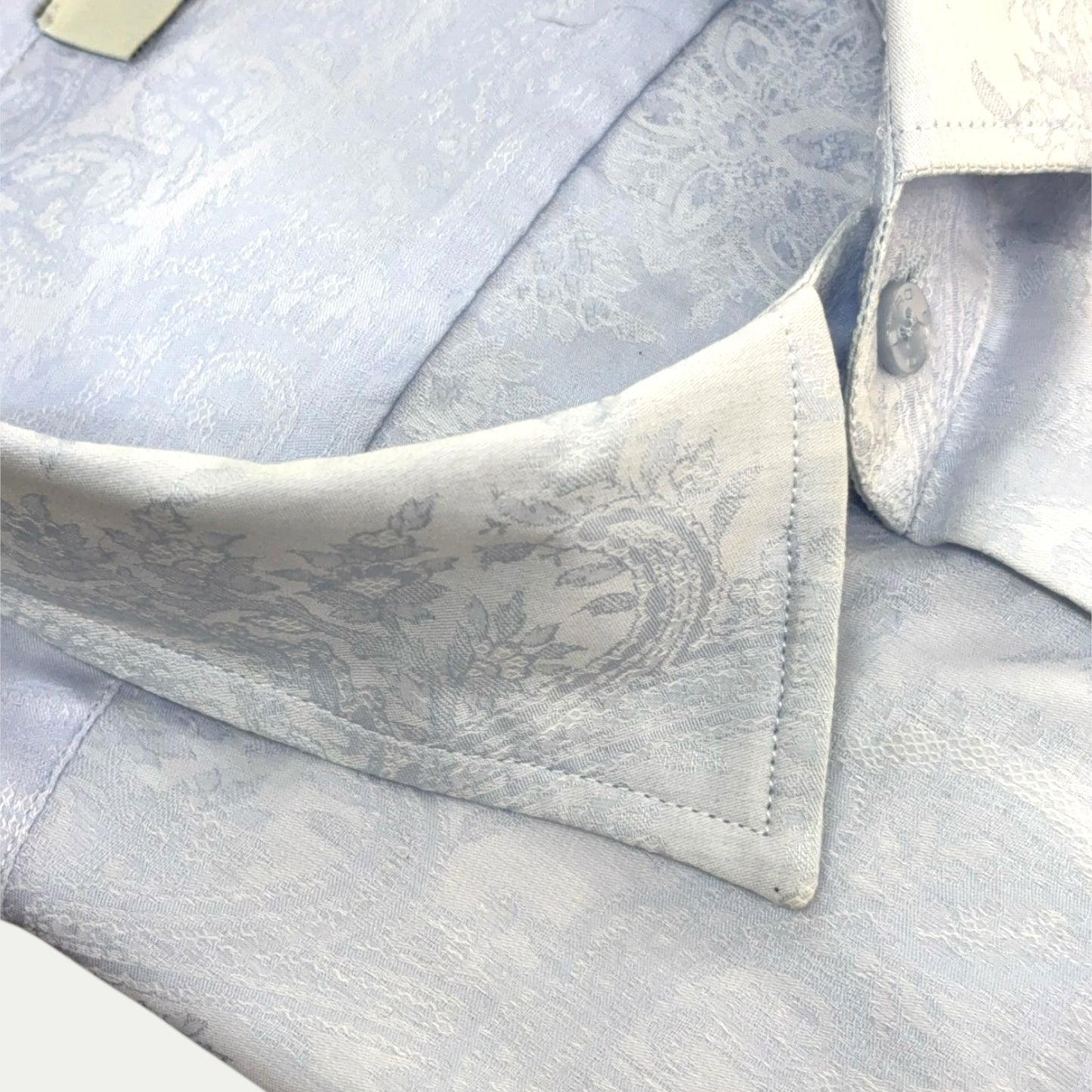 ETRO CHEMISE HOMME EN COTON BLEU CIEL SATINÉE MOTIF FLORIS TON SUR TON