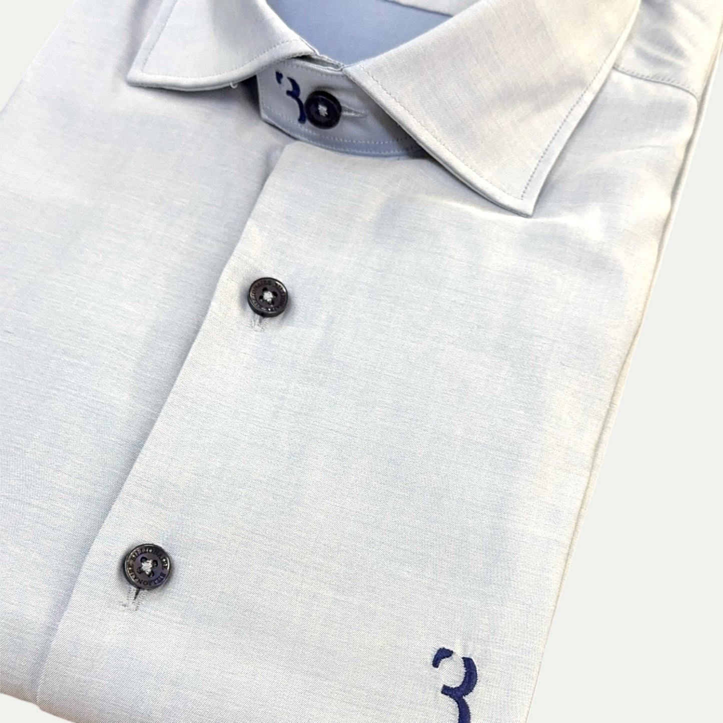 BILLIONAIRE CHEMISE HOMME COTON STRETCH BLU CIEL LOGO MARINE