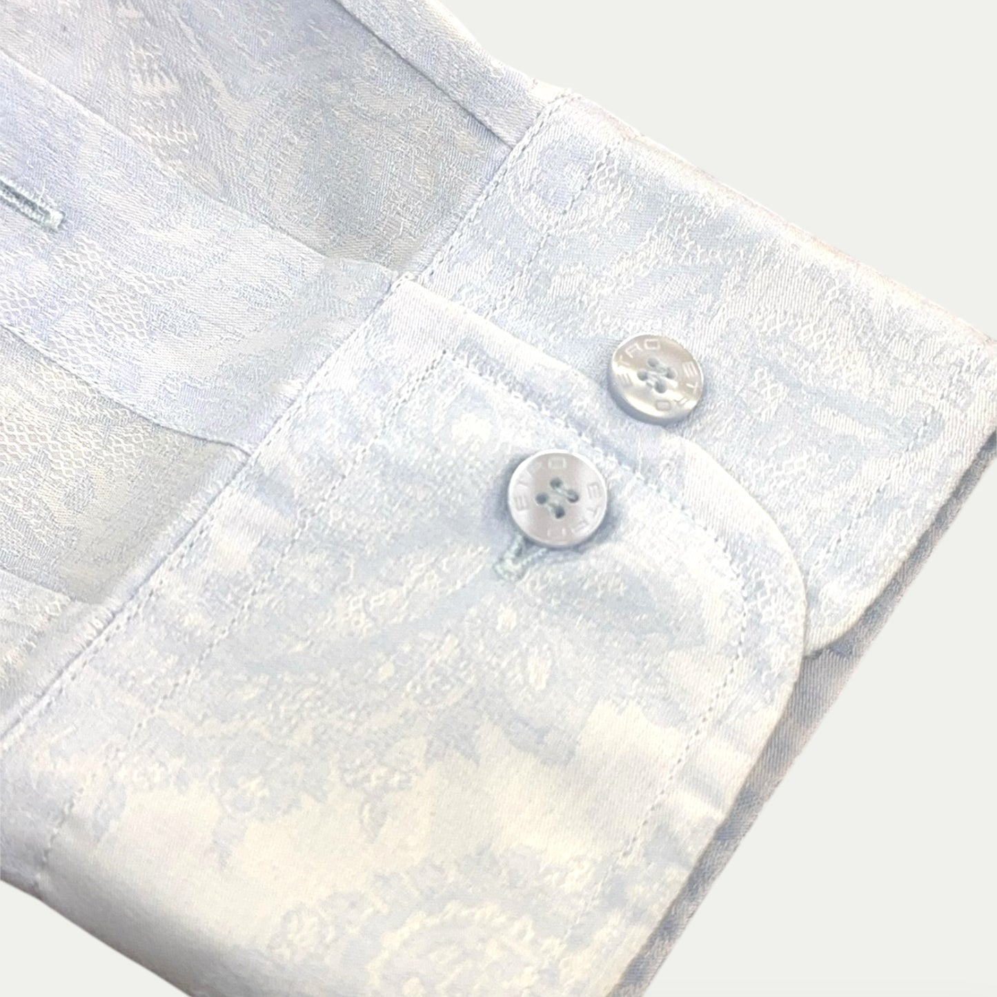 ETRO CHEMISE HOMME EN COTON BLEU CIEL SATINÉE MOTIF FLORIS TON SUR TON