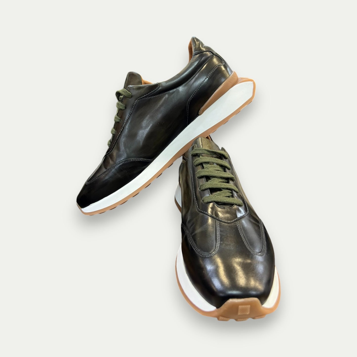 CITY BASKETS NAPPA VERT OLIVE HOMME LACETS SEMELLES BICOLORE