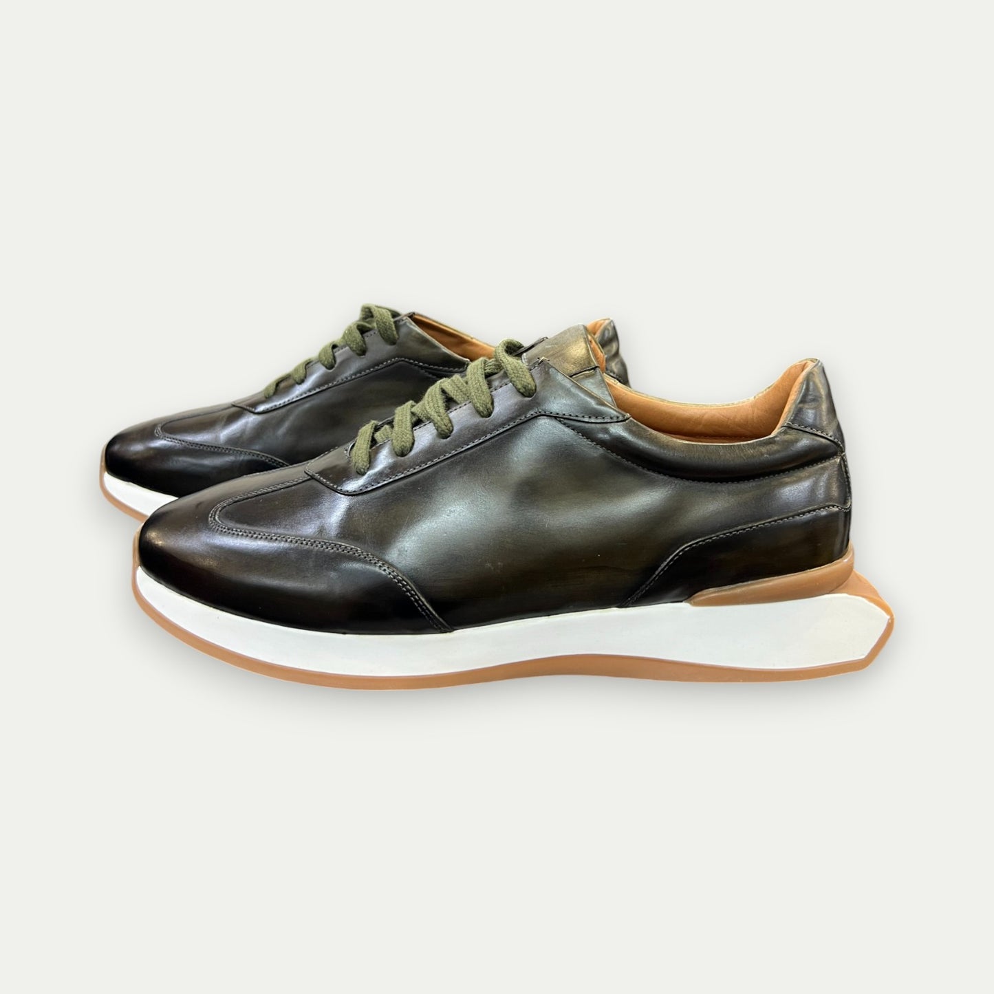 CITY BASKETS NAPPA VERT OLIVE HOMME LACETS SEMELLES BICOLORE